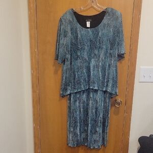 Connected Apparel Teal and Black Midi Dress